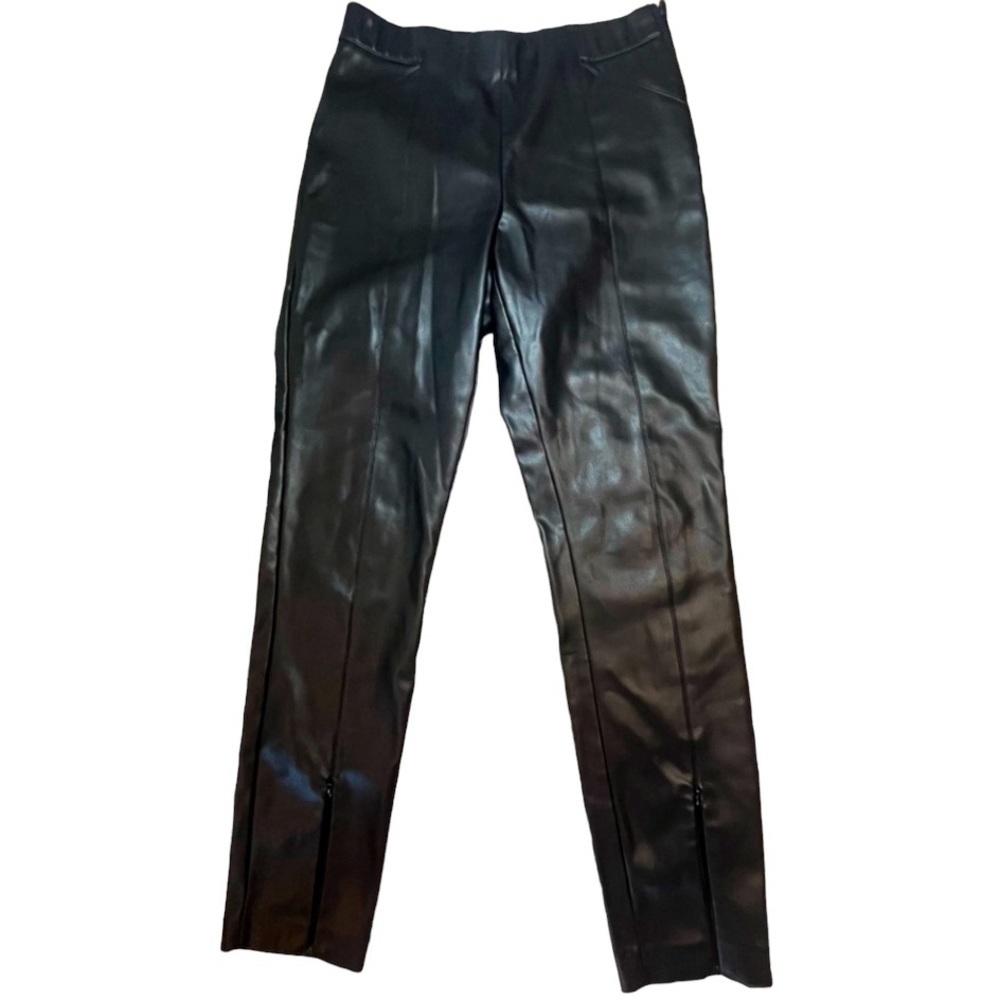 Zara Faux Leather Pants Size Large Black Side Zipper Elastic Waist Ankle Zipper